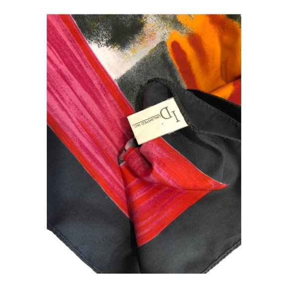 I D Unlimited Bright Fuchsia Pink Red Orange Black Square Scarf Made In Italy - Picture 6 of 12